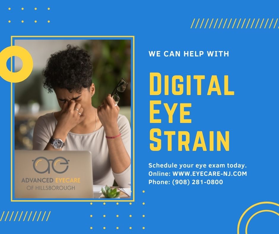 Women looking in her computer rubbing her eyes because they are tired from digital eye strain.